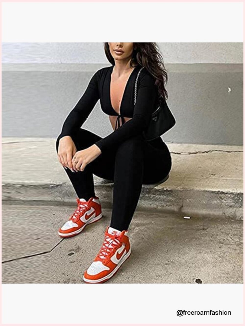 Women's Sexy Cut Out Bodycon Jumpsuit Lace Up Front V Neck One Piece Outfit - Picture 4 of 7